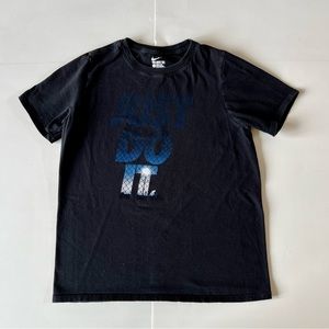 Nike Just Do It Size Large Athletic Cut Black Blue Logo Shirt Top Tee